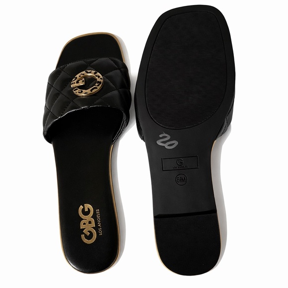 GBG Los Angeles Black Quilted Sandals with Gold Accent - Picture 2 of 3